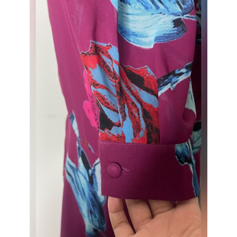 Eshakti-‎ Plum Floral Rose V-Neck Maxi Dress Short Puff Sleeve Special Occasion - Picture 11 of 12